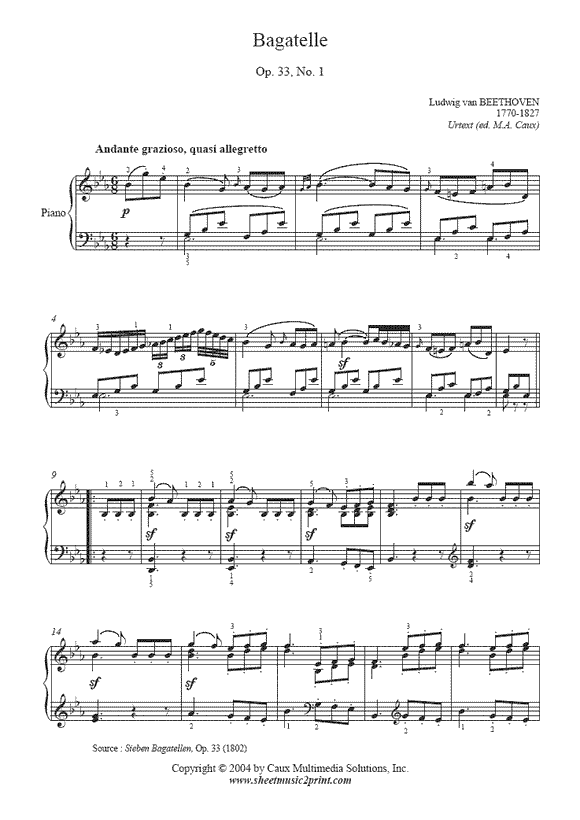 Beethoven : Bagatelle Opus 33, No. 1