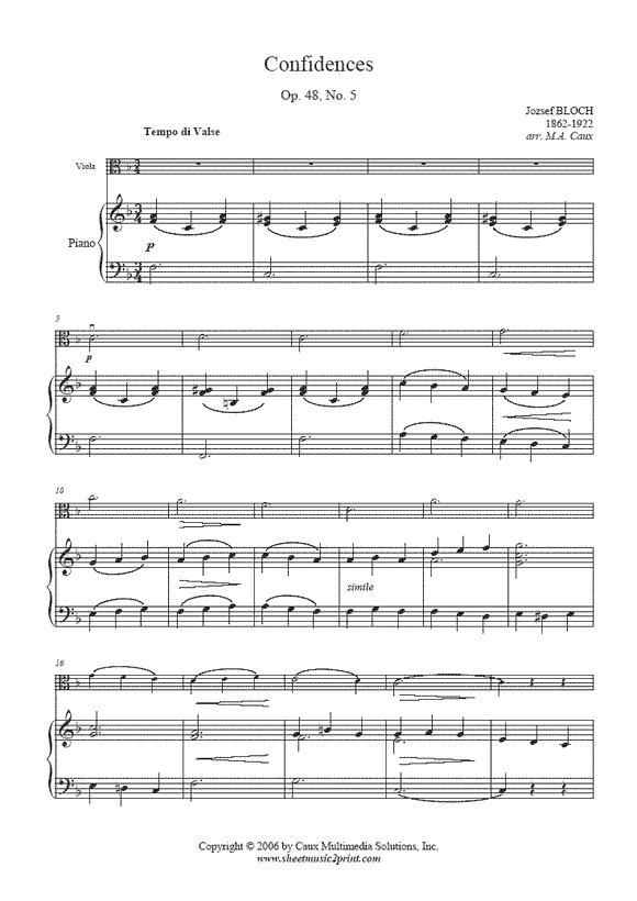 Bloch : Confidences Op. 48, No. 5 - Viola