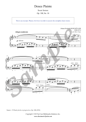 Burgmüller : Douce Plainte - Sweet Sorrow, Op. 100, No. 16