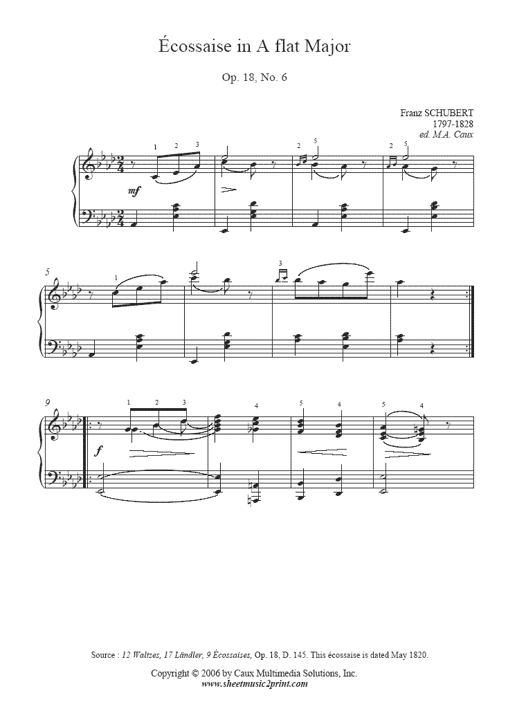 Schubert : Ecossaise D 145, No. 6 – Sheetmusic2print