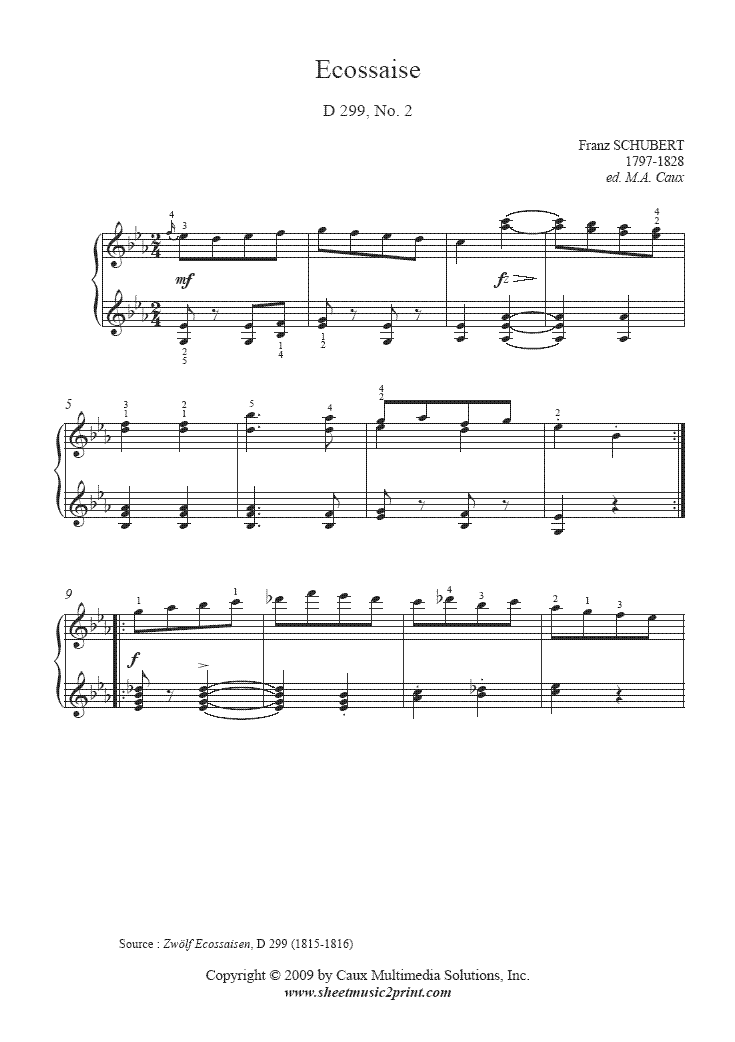 Schubert : Ecossaise D 299, No. 2 – Sheetmusic2print