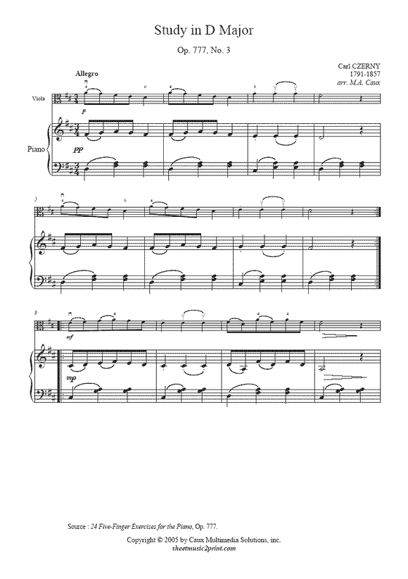 Czerny : Exercise Op. 777, No. 3 - Viola