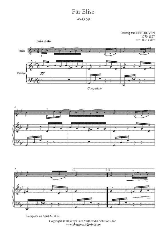 Beethoven : Für Elise, WoO 59 - Violin