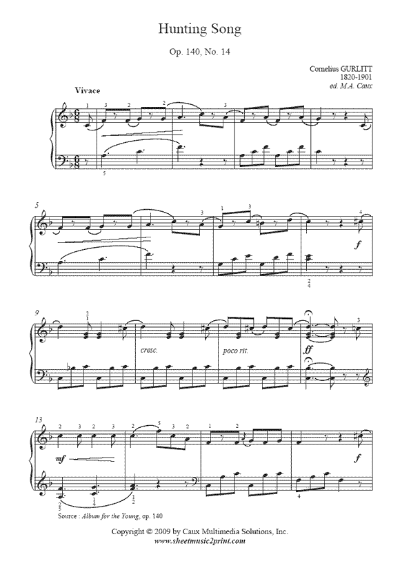 Gurlitt : Hunting Song, Op. 140, No. 14