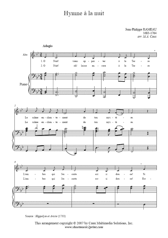 Rameau : Hymne a la nuit - Alto Voice
