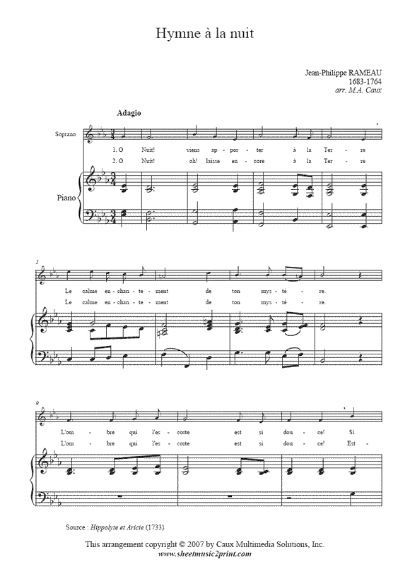 Rameau : Hymne a la nuit - Soprano Voice