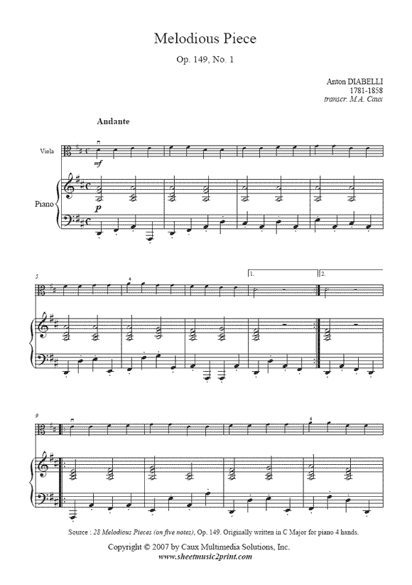 Diabelli : Melodious Piece Op. 149, No. 1 - Viola