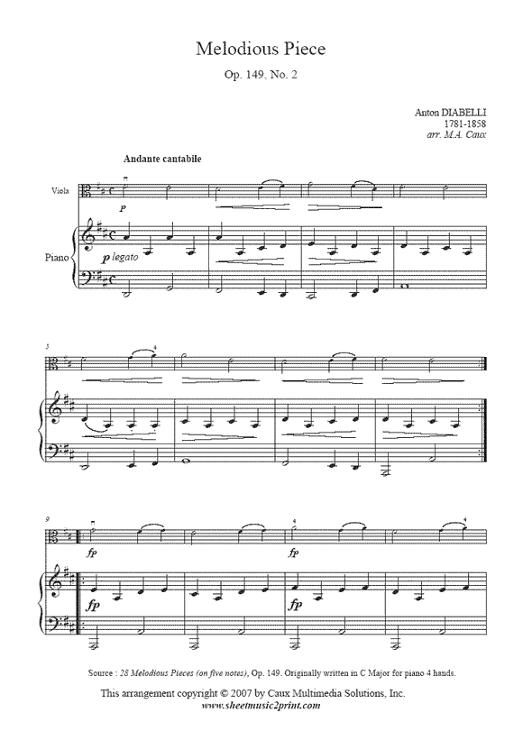 Diabelli : Melodious Piece Op. 149, No. 2 - Viola