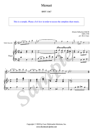 Bach : Menuet BWV 1067 - Treble Recorder