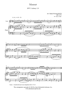 Bach : Menuet BWV Anhang 116 - Violin