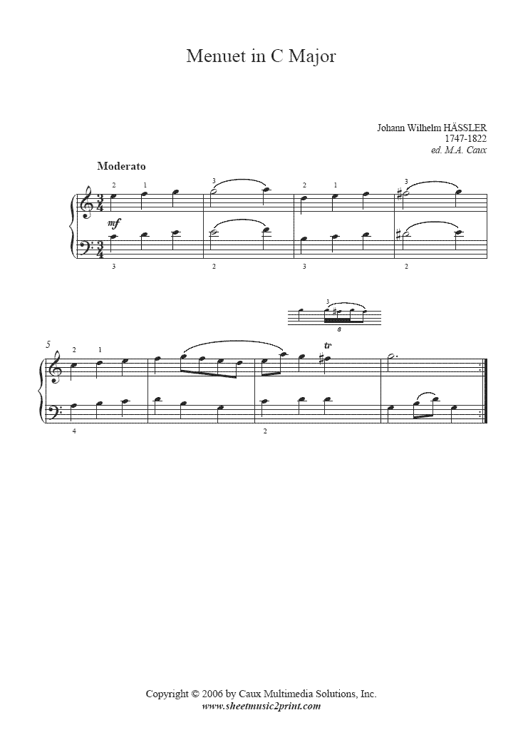 Hassler : Menuet in C Major – Sheetmusic2print