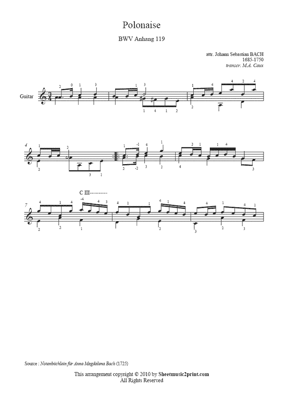 Bach : Polonaise BWV Anhang 119 - Guitar