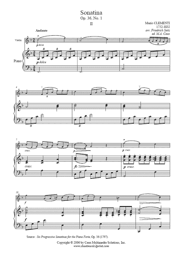 Clementi : Sonatina Op. 36, No. 1 (II) - Violin