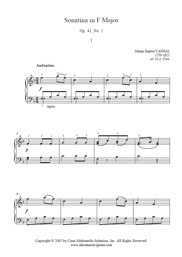 Vanhal : Sonatina Op. 41, No. 2 (Andantino)