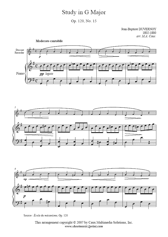 Duvernoy : Study Op. 120, No. 15 - Descant Recorder