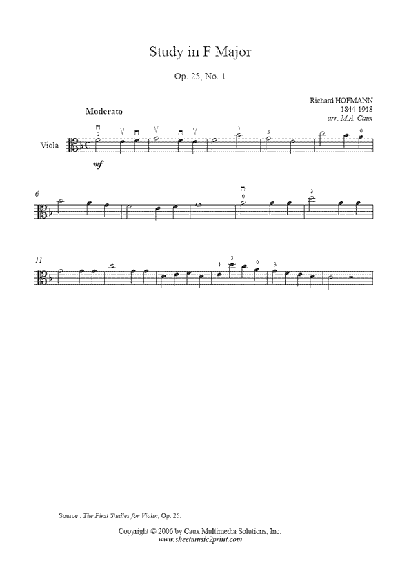 Hofmann : Study Op. 25, No. 1 - Viola
