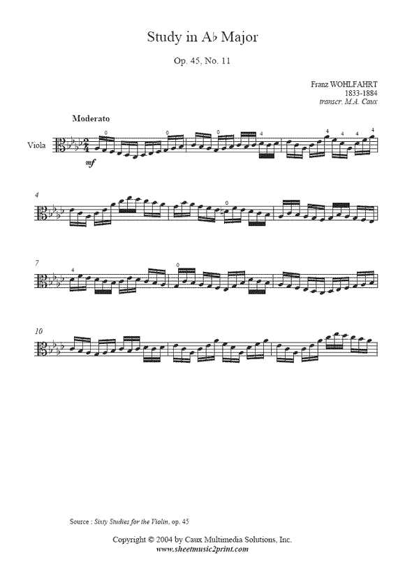 Wohlfahrt : Study Op. 45, No. 11 - Viola