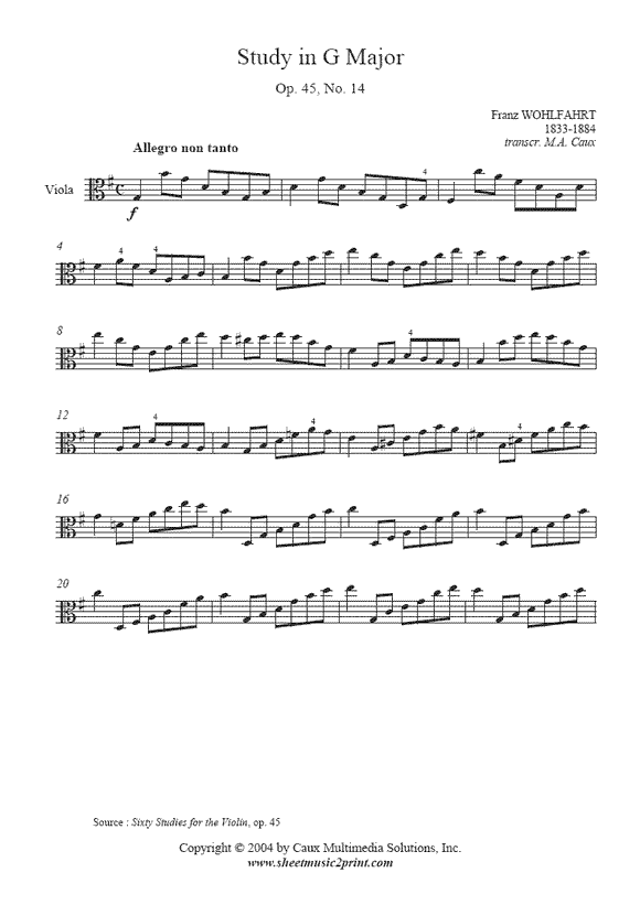 Wohlfahrt : Study Op. 45, No. 14 - Viola