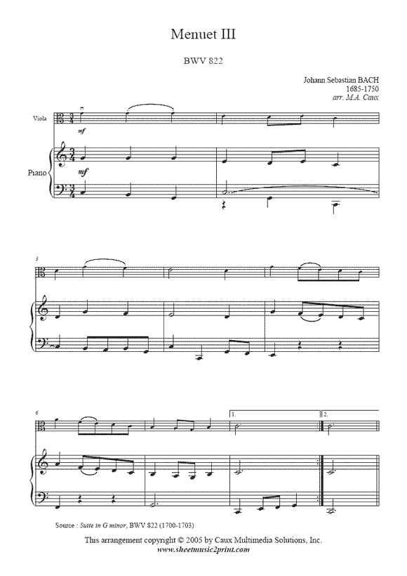 Bach : Menuet III BWV 822 - Viola