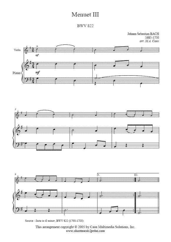 Bach : Menuet III BWV 822 - Violin