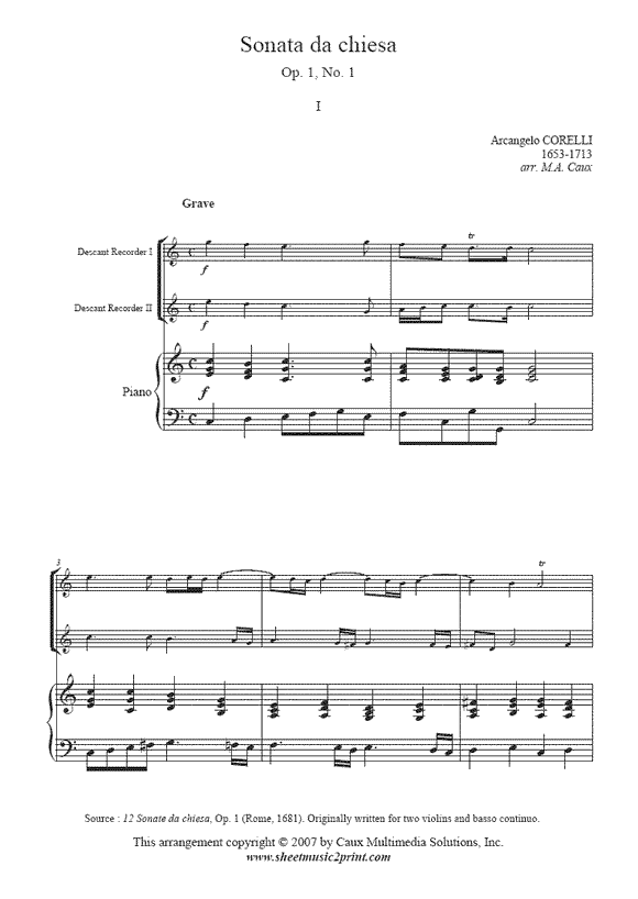 Corelli : Trio Sonata, Op. 1, No. 1 - Two Descant Recorders