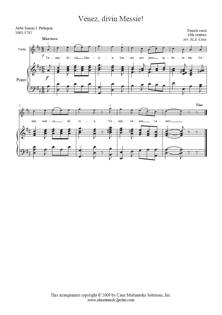 Venez, Divin Messie Violin Sheetmusic2print