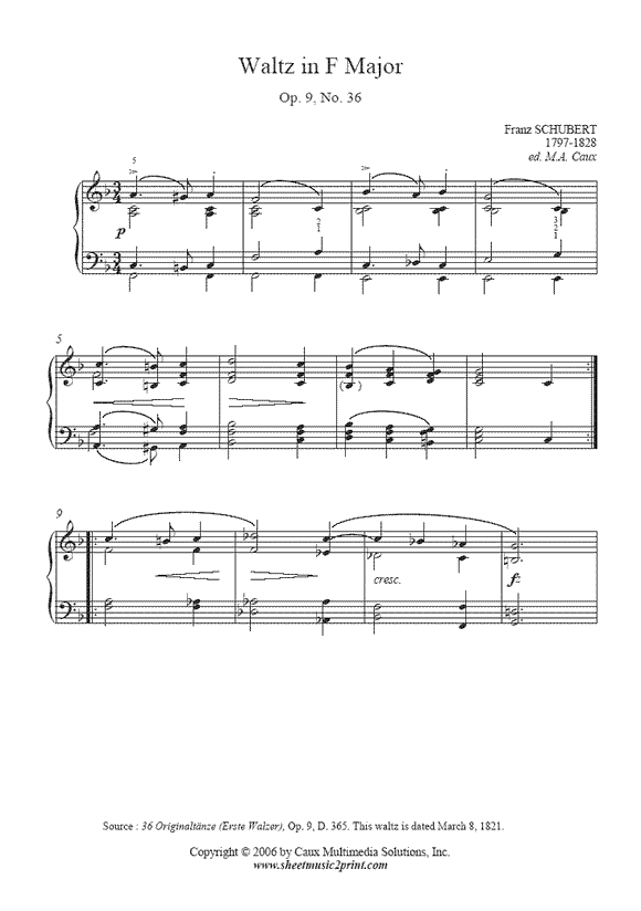 Schubert : Waltz D 365, No. 36
