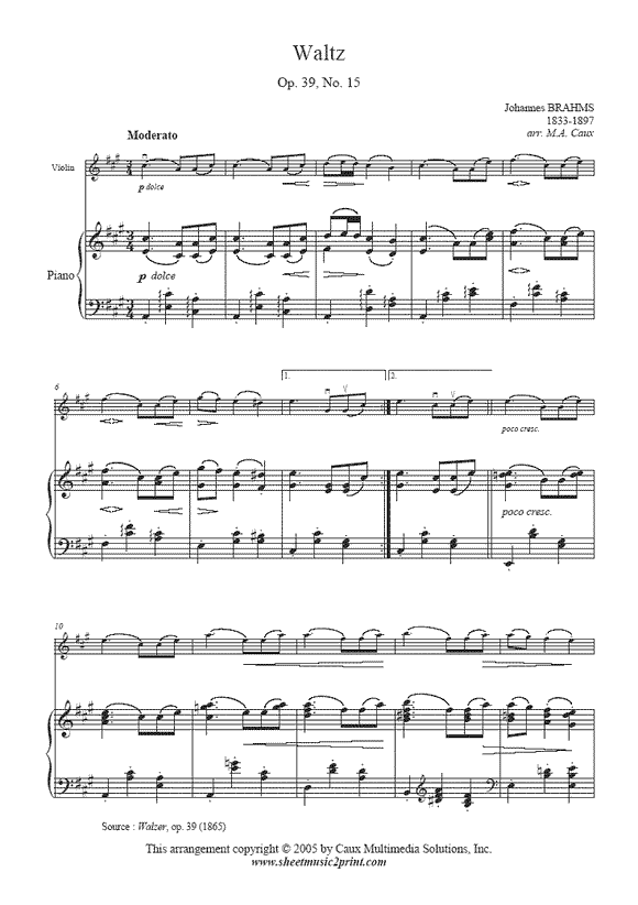 Brahms : Waltz, Op. 39, No. 15 - Violin