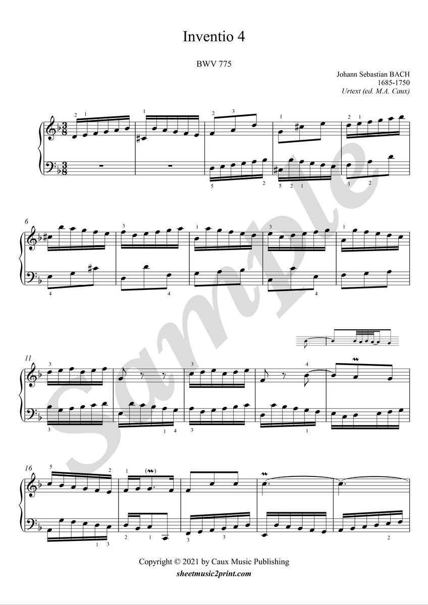 Bach : Invention 4, BWV 775 -- Urtext – Sheetmusic2print Bach : Invention 4, BWV 775 -- Urtext – Sheetmusic2print