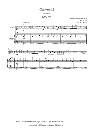 English Suite BWV 808 (VI : Gavotte II)
