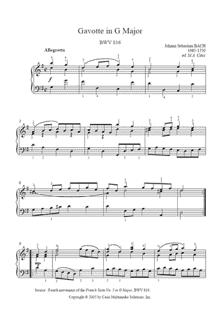 French Suite BWV 816 (IV : Gavotte)