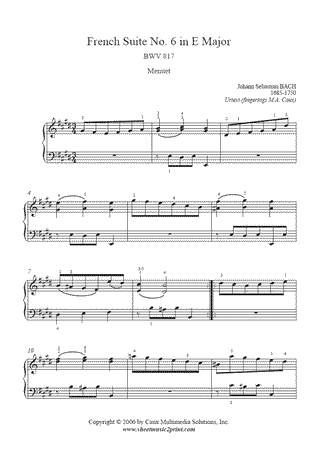 French Suite BWV 817 (VI : Menuet) -- Urtext