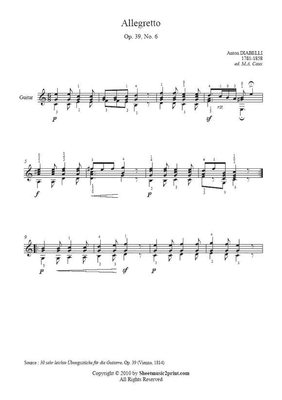 Diabelli : Allegretto Op. 39, No. 6