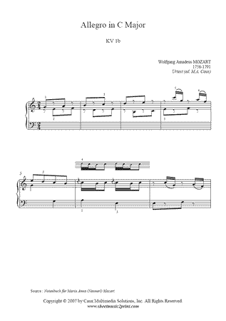 Allegro in C Major, K 1b -- Urtext