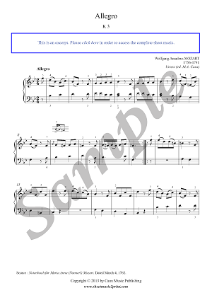 Allegro in B flat Major, K 3 -- Urtext