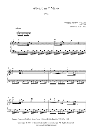 Allegro in C Major, K 6 -- Urtext