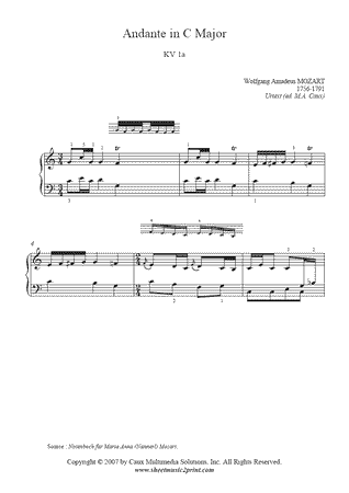 Andante in C Major, K 1a -- Urtext