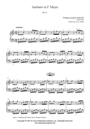 Andante in F Major, K 6 -- Urtext