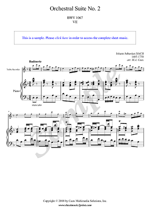 Bach : Badinerie BWV 1067 - Treble Recorder