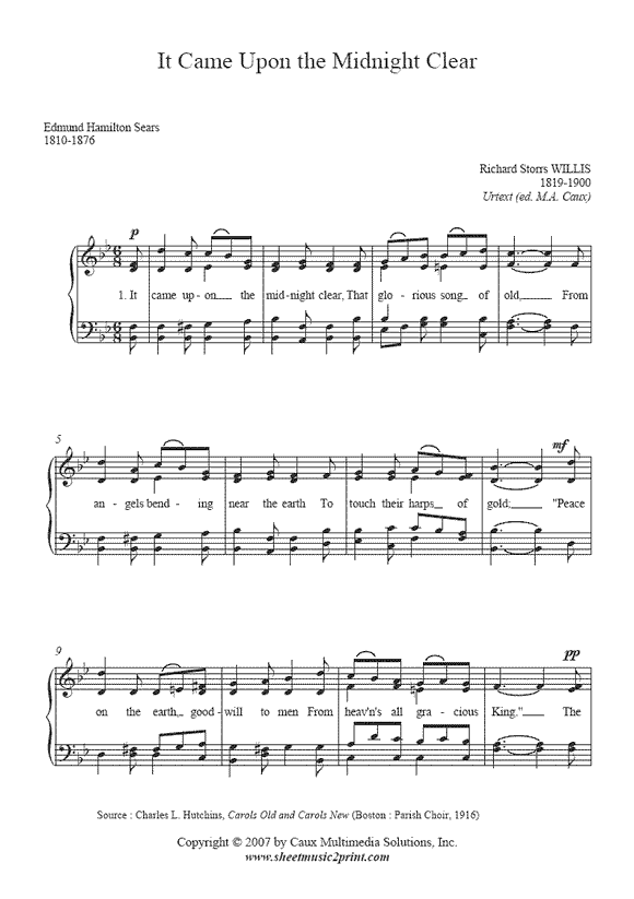 It Came Upon The Midnight Clear – Sheetmusic2print