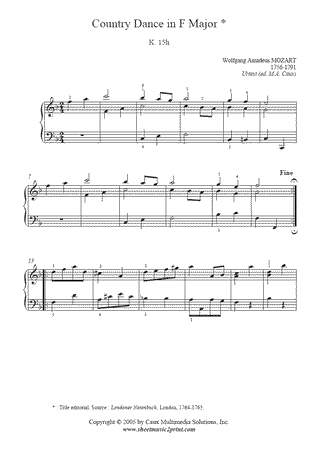 Country Dance in F Major, K 15h -- Urtext