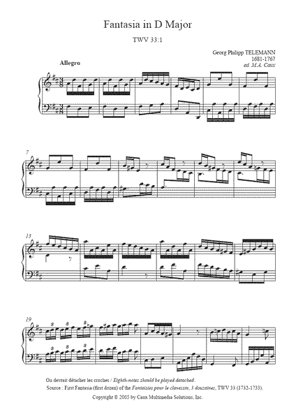 Telemann : Fantaisie TWV 33:1 – Sheetmusic2print