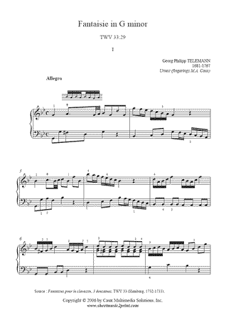 Fantaisie in G minor, TWV 33:29 (I : Allegro) -- Urtext
