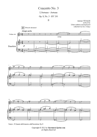 Concerto RV 293, Op. 8, No. 3 L'Autunno (II : Adagio molto) -- Urtext