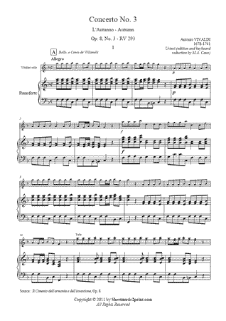 Concerto RV 293, Op. 8, No. 3 <em>L'Autunno</em> (I : Allegro) -- Urtext