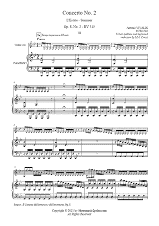 Concerto RV 315, Op. 8, No. 2 <em>L'Estate</em> (III : Presto) -- Urtext