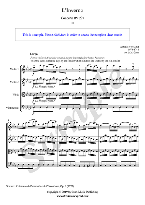 Vivaldi : Four Seasons - Winter (2/3 : Largo) - String Quartet