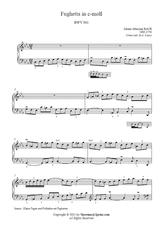Fughetta in C minor, BWV 961 -- Urtext