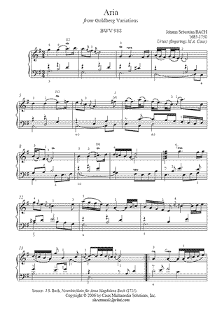 Goldberg Aria in G Major, BWV 988 -- Urtext