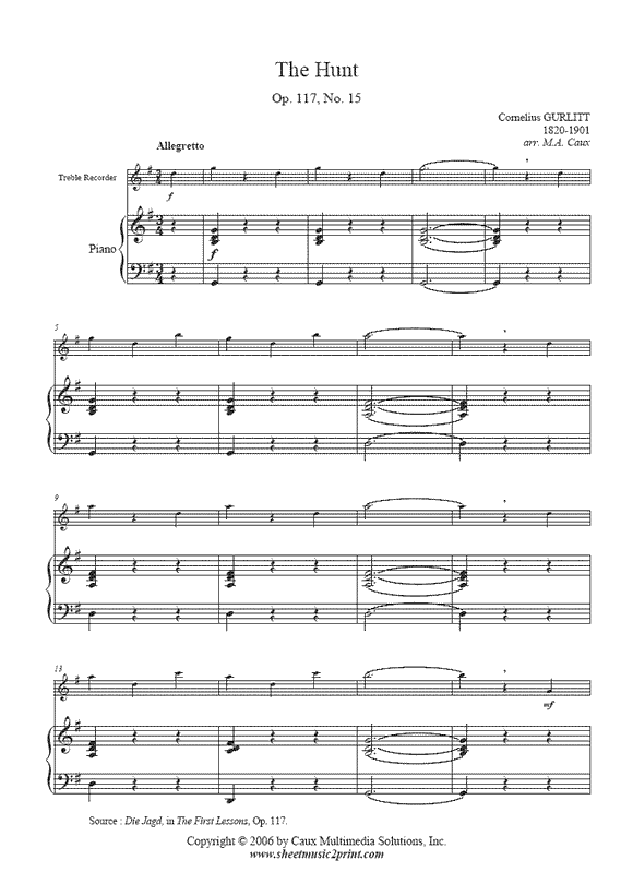 Gurlitt : The Hunt, Op. 117, No. 15 - Treble Recorder